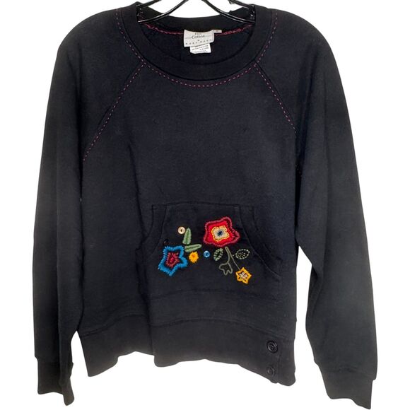 VTG Hot Cotton Marc Ware Black Embroidered Sweatshirt Women's S Grandma Cottage - Picture 1 of 13